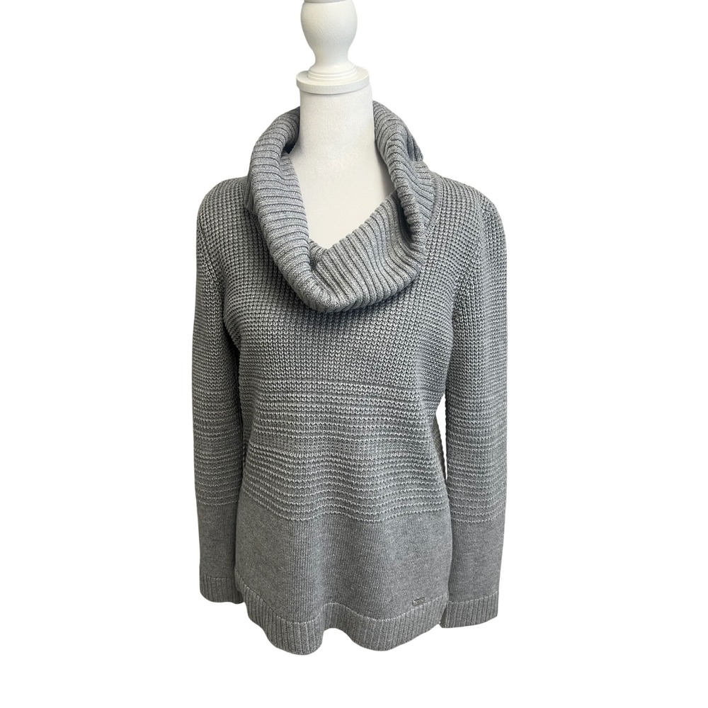 Calvin Klein Sweater Womens Sz SP Gray Cowl Neck Waffle Knit Pullover Minimalist